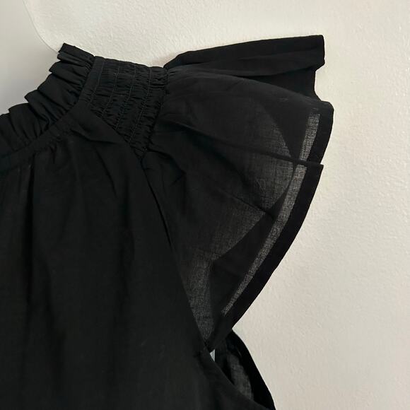 J. Crew Factory Womens Flutter Sleeve V Neck Black Cotton Blouse Top XS NEW - Picture 3 of 6